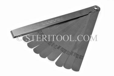 #99003 - 23 pc Stainless Steel Feeler Gauge Inch Set. 6"(150mm) in Fold Out SS Frame. stainless steel, feeler, gauge